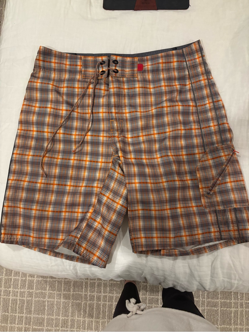 North face Men's Plaid Orange & Gray Swim Trunks